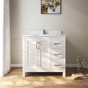 36 in. W x 22 in. D x 35 in. H Single Sink Bath Vanity Cabinet in White with Carrera Marble Top