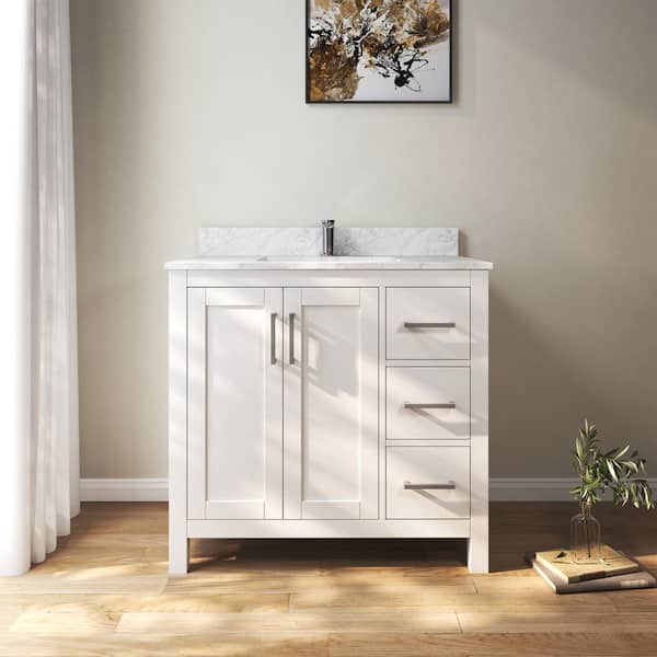 MEDUNJESS 36 in. W x 22 in. D x 35 in. H Single Sink Bath Vanity Cabinet in White with Cultured Marble Top