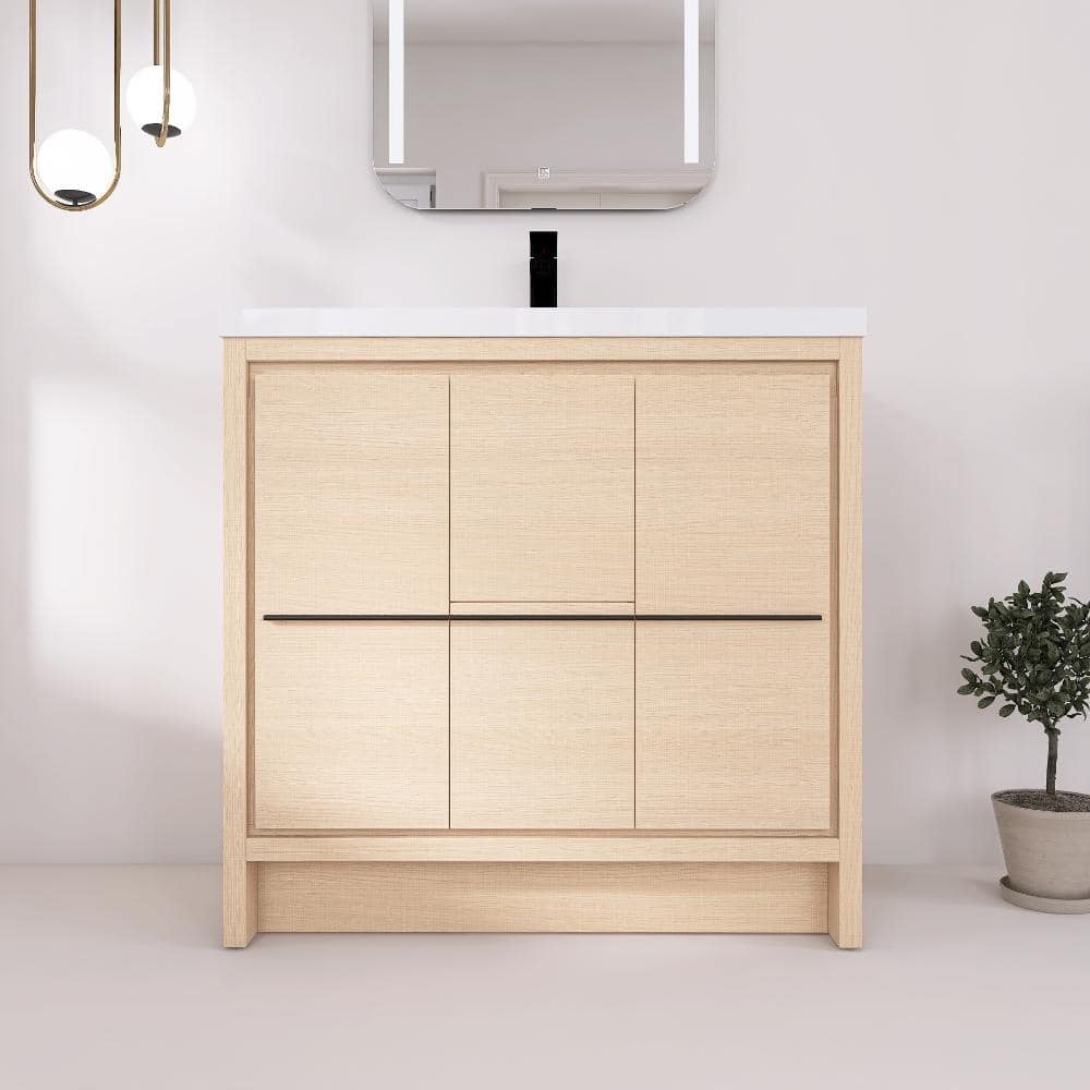 36 in. Single Freestanding Dune Oak Bath Vanity with White Resin Top Unassembled price history on PriceWatchPro