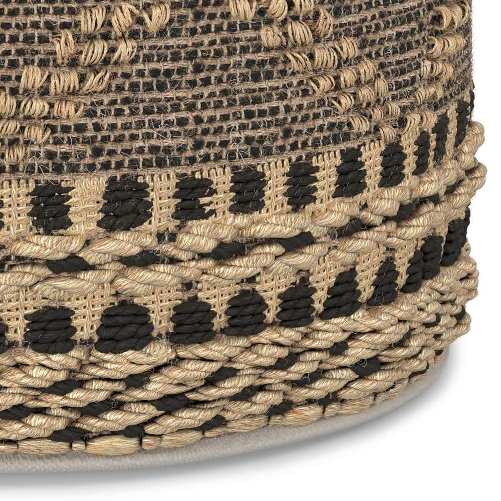 Stella Round Black and Natural Jute Woven Pouf