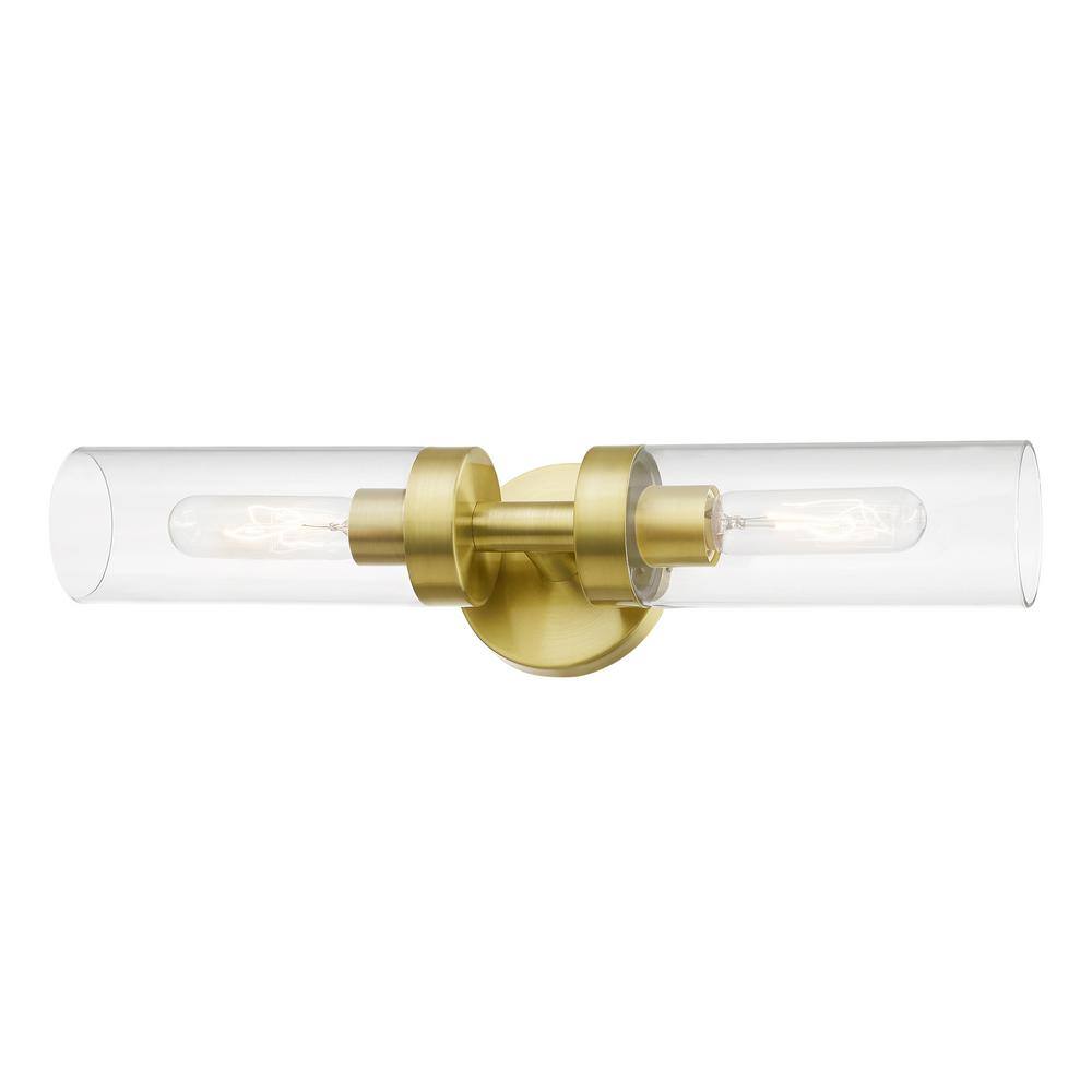 Ludlow Sleek Urban 2-Light Vanity Sconce in Satin Brass with Clear Glass