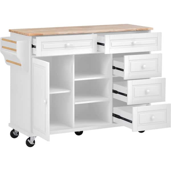 Unbranded A 53 in. Long White Kitchen Cart with 5-Drawers