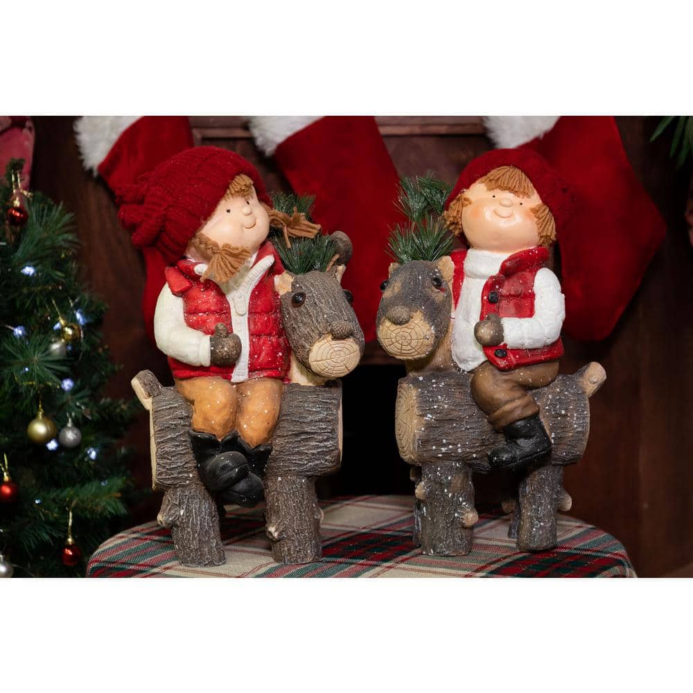 19 in. Kids on Deer Statue - Assorted 2 Models