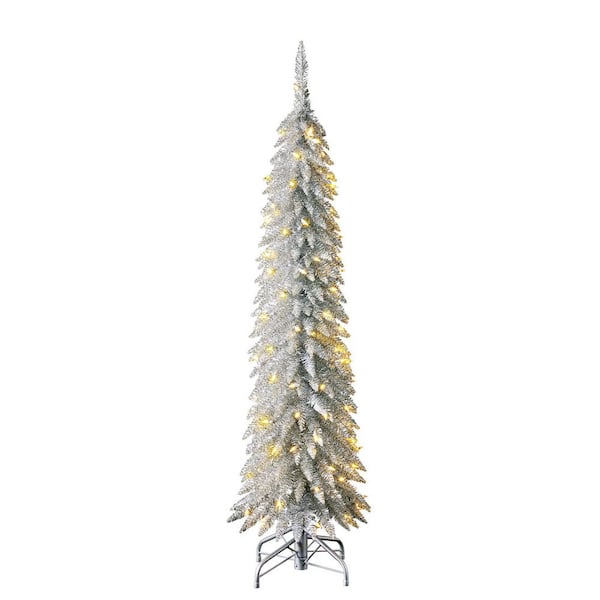 Home Heritage 5 ft. Silver Pre-Lit Artificial Christmas Tree and Stand ...