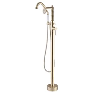 Single Handle 1-Spray Freestanding Tub and Shower Faucet 2.64GPM with 360° Swivel Spout in Brushed Gold (Valve Included)