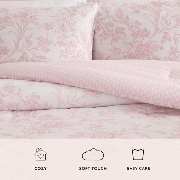 LAURA ASHLEY Natalie Reversible 7-Piece Light Pink Cotton Full