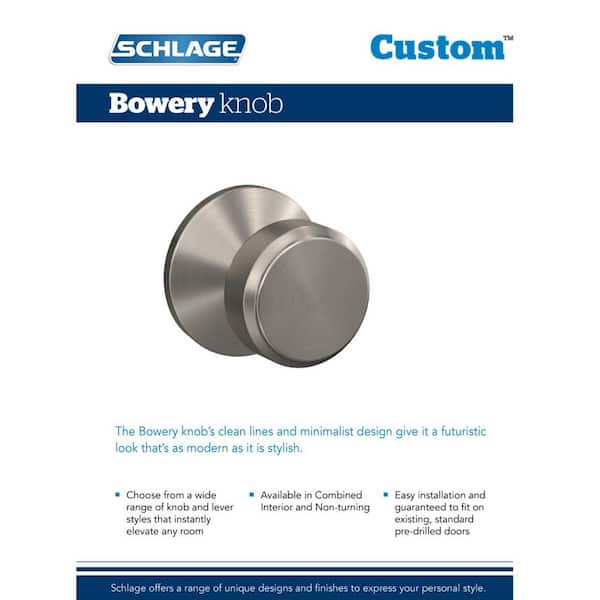 Schlage F170 BWE 618 GSN Non-Turning Bowery Knob with Greyson Trim,  Polished Nickel, Door Knobs -  Canada