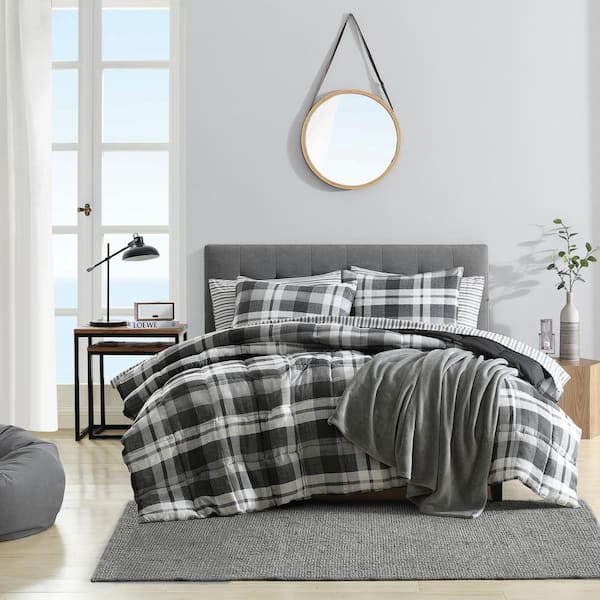 Nautica Crossview Plaid 3-Piece Charcoal Gray Microsuede Twin/TwinXL Comforter Set