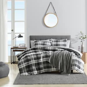 Crossview Plaid 3-Piece Charcoal Gray Microsuede Full/Queen Comforter Set