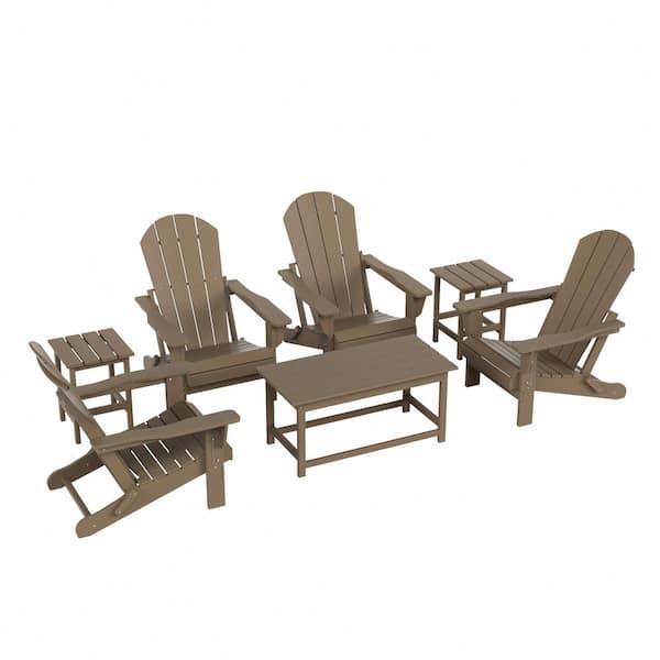 Laguna 7-Piece Fade Resistant Outdoor Patio HDPE Poly Plastic Folding Adirondack Chair Conversation Set in Weatherwood