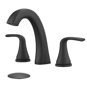 8 in. Widespread Double Handle Bathroom Faucet with Drain Assembly in Matte Black