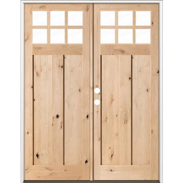 72 in. x 96 in. Knotty Alder Right-Hand/Inswing Double DS 6-Lite Clear Glass Unfinished Wood Prehung Front Door