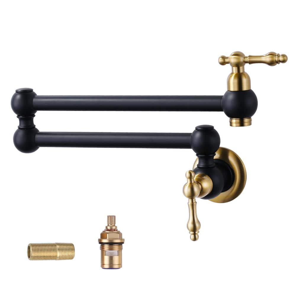 Arcora Wall Mounted Brass Pot Filler With 2-handles In Black And Gold 