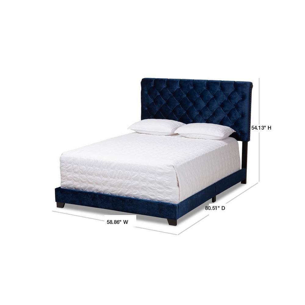 Candace Navy Velvet Upholstered Full Bed with Tufted Headboard