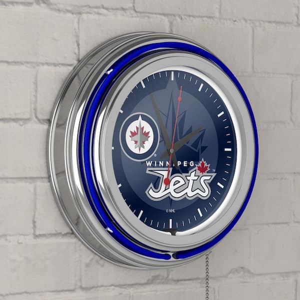 Winnipeg Jets Blue Watermark Lighted Analog Neon Clock