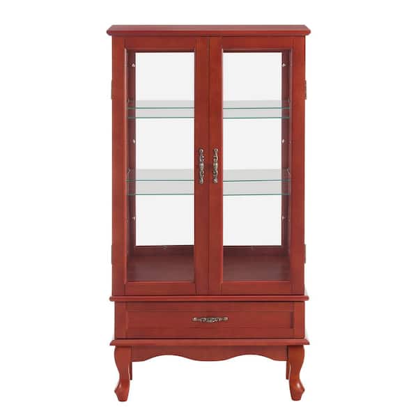 26 in. W x 11.81 in. D x 49.4 in. H Red Linen Cabinet with Adjustable Glass Shelves 2 Doors 1 Drawer and Bulb