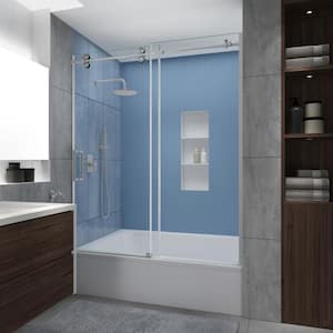 Langham XL 56 - 60 in. W x 70 in. H Frameless Sliding Tub Door in Stainless Steel with StarCast Clear Glass, Left