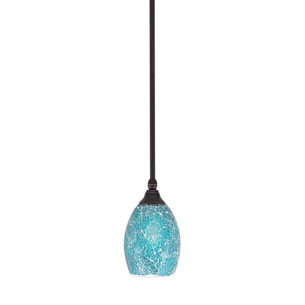 Sparta 100-Watt 1-Light Dark Granite Shaded Pendant Light with Turquoise Fu