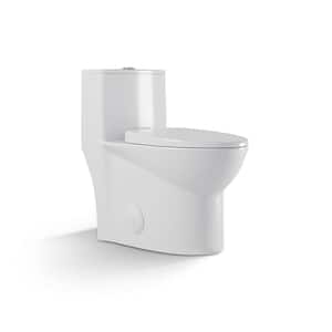 One-Piece 1.1/1.6 GPF Dual Flush Elongated Toilet in Glossy White, Soft Close Seat Cover Included