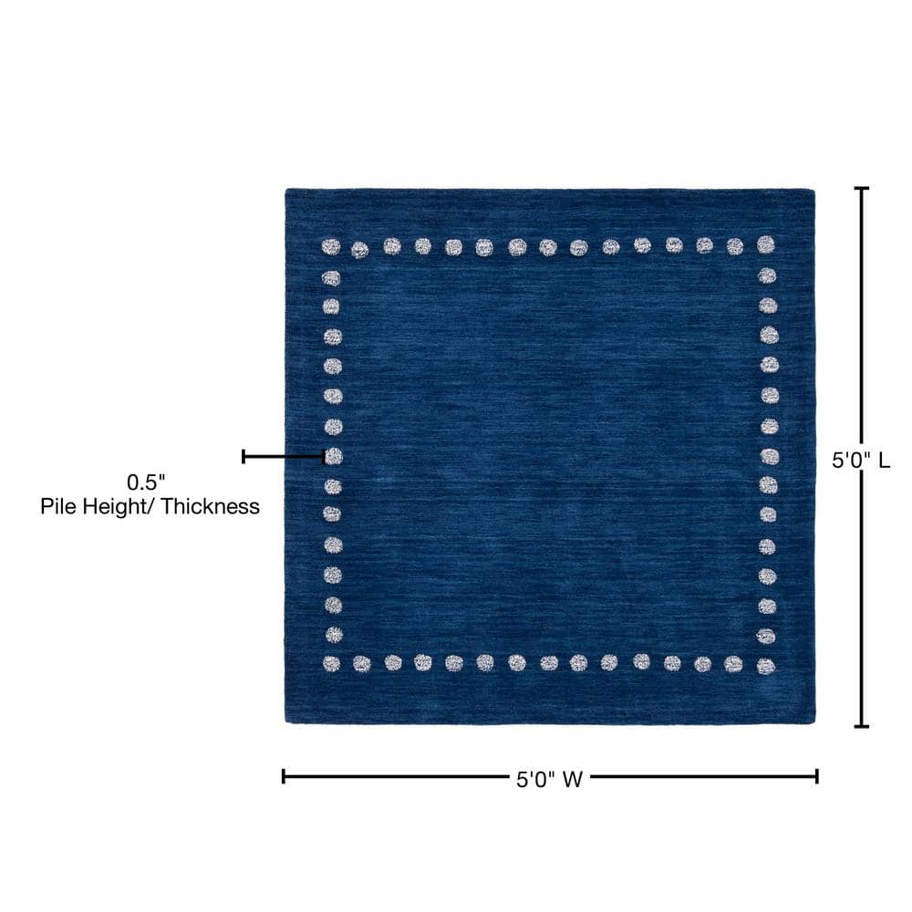 Handmade Tufted Navy Wool Square Kids Playroom Rug - 59" x 59"