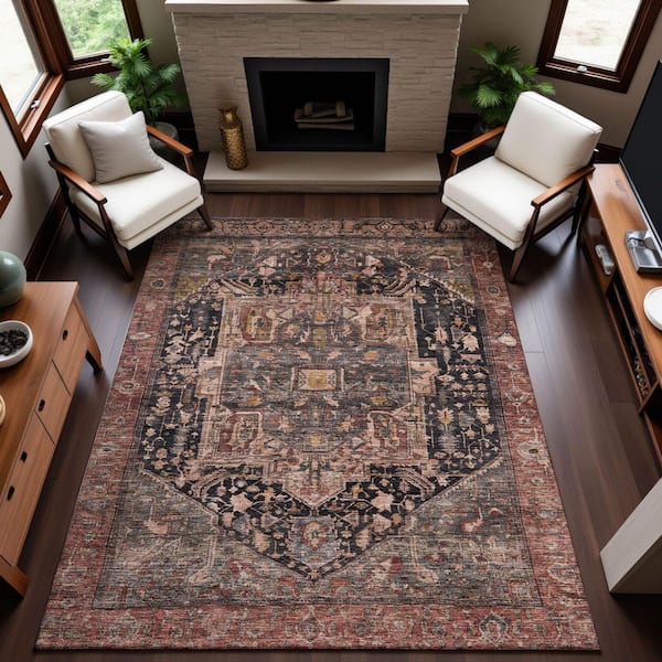 Mayfield Premium Machine Washable Abstract AMF1240 Charcoal 8 ft. x 10 ft. Area Rug