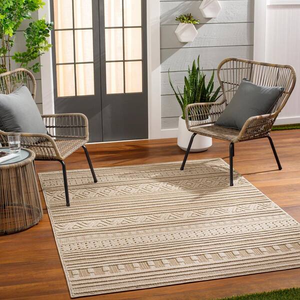 Livabliss Rockport Aqua/Taupe 8 ft. x 10 ft. Modern Indoor/Outdoor