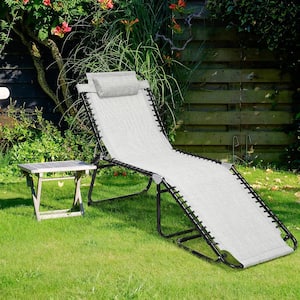 Gray Weather-Resistant Folding Metal Outdoor Lounge Chair