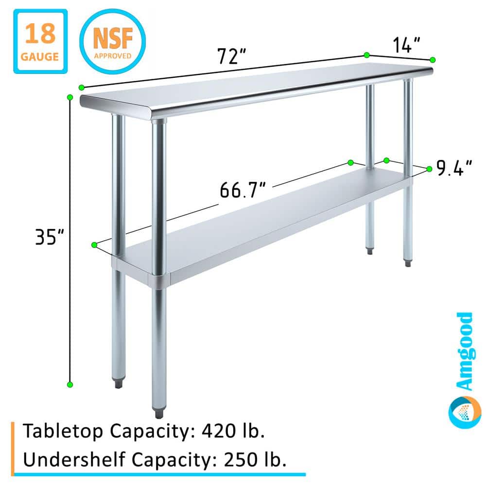 72" Stainless Steel Work Table with Galvanized Undershelf