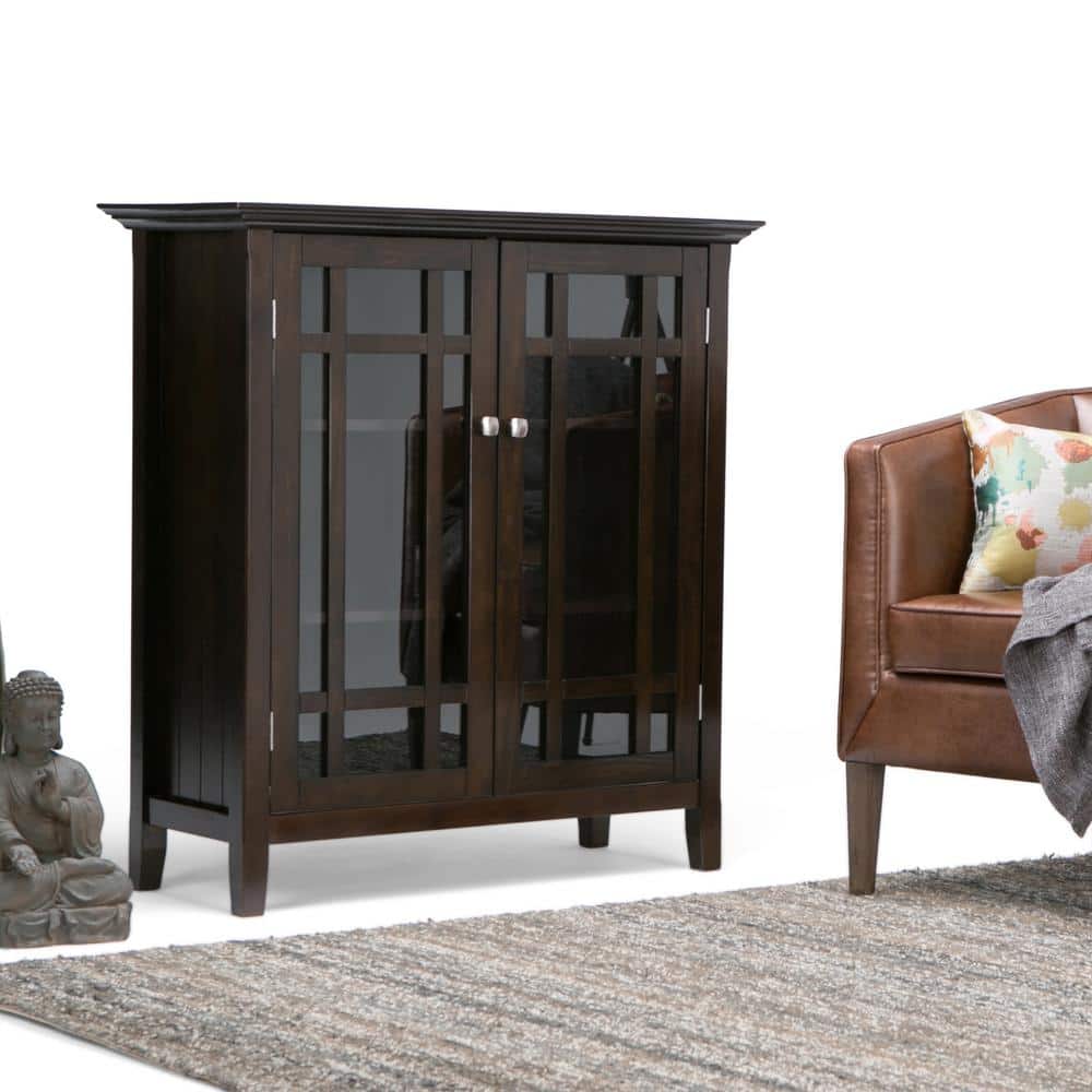 Transitional Dark Tobacco Brown Solid Pine Adjustable Cupboard