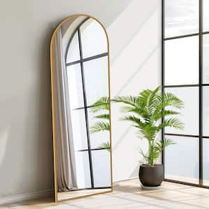 23 in. W x 67 in. H Wood Frame Arched Floor Mirror, Bedroom Living Room Wall Mirror in Gold