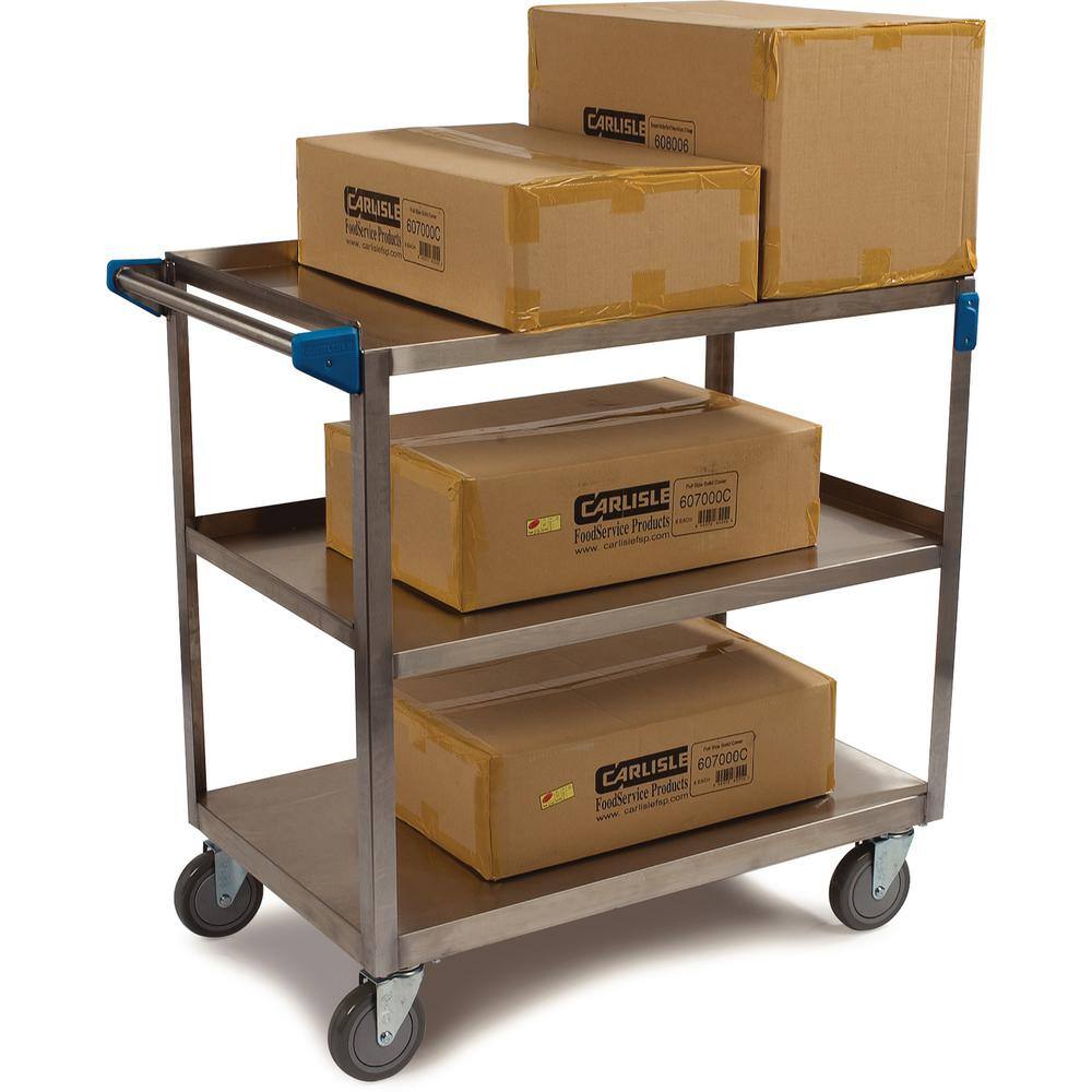 Large Silver Stainless Steel 3-Shelf Utility Cart