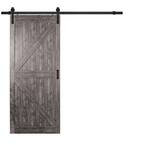 36 in. x 84 in. Iron Age Grey K Design Solid Core Interior MDF Sliding Barn Door with Rustic Hardware Kit