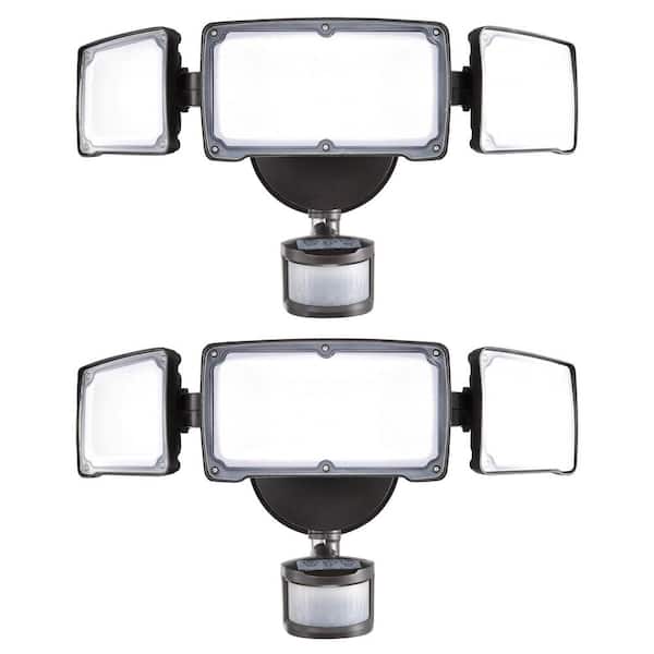 40-Watt 3800 Lumen 180° 3 Head Bronze Motion Sensor Dusk to Dawn Outdoor Light Integrated LED Flood Light 2 Pack