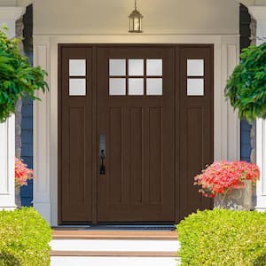 Regency 64 in. x 80 in. 6-Lite Top Lite Clear Glass RHIS Mahogany Fiberglass Prehung Front Door 12 in. Side Lites