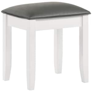 Felicity 18 in. Metallic and Glossy White Backless Wood Frame Vanity Stool with Leatherette Seat
