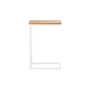Donnelly White C-Shaped Side Table with Natural Wood Finish Top