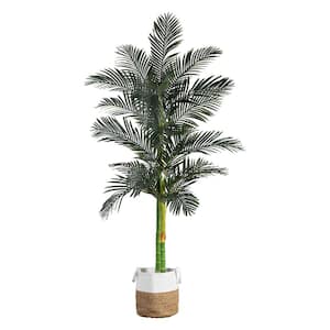 8 ft. Golden Cane Artificial Palm Tree in Handmade Natural Cotton Planter