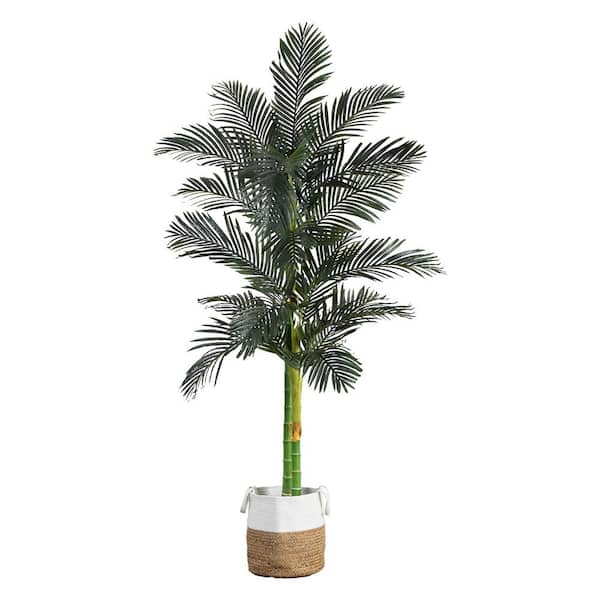 Nearly Natural 8 ft. Golden Cane Artificial Palm Tree in Handmade Natural Cotton Planter