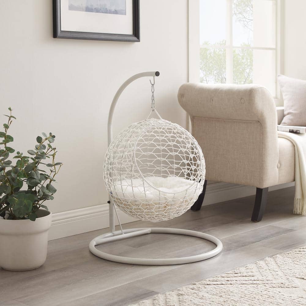 Medium White Rattan Hanging Egg Cat Bed