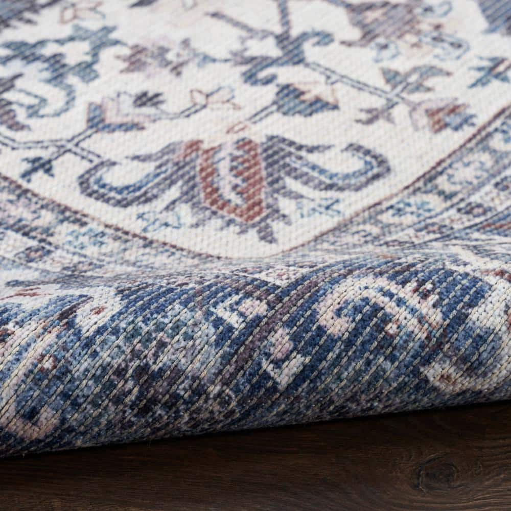 Navy Ivory Floral Cotton Chenille Runner Rug 2' x 6'