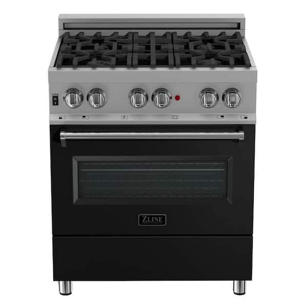 ZLINE Kitchen and Bath 30 in. 4 Burner Dual Fuel Range with Black Matte Door in Fingerprint Resistant Stainless Steel