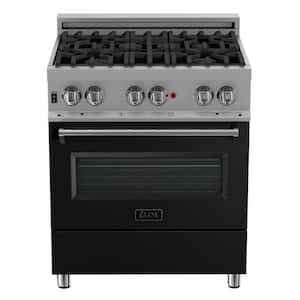30 in. 4 Burner Dual Fuel Range with Black Matte Door in Fingerprint Resistant Stainless Steel