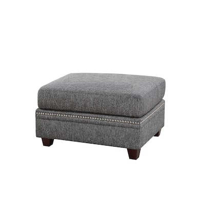 Adele Ash Black Cotton Blended Fabric Cocktail Ottoman