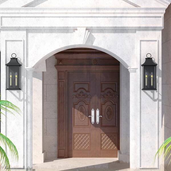 Montpelier 20.6 in. 2-Light Sand Grain Black Dusk to Dawn Outdoor Hardwired Wall Lantern Scone (4-Pack)