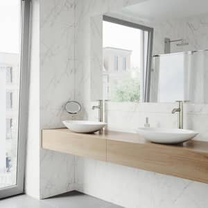 Matte Stone Wisteria Composite Oval Vessel Bathroom Sink in White with Seville Faucet and Pop-Up Drain in Brushed Nickel