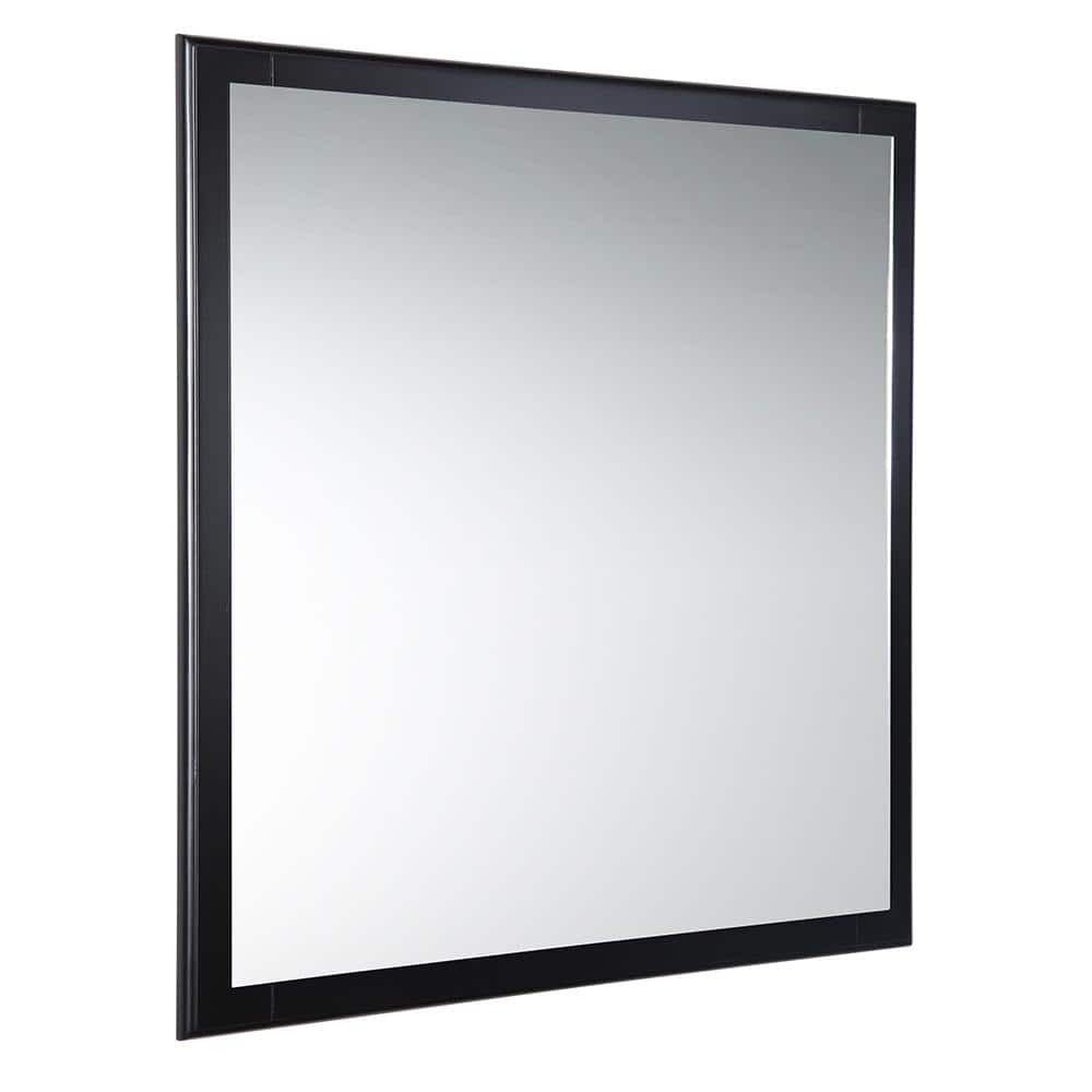 Espresso Carved Wood 32" Modern Bathroom Vanity Mirror