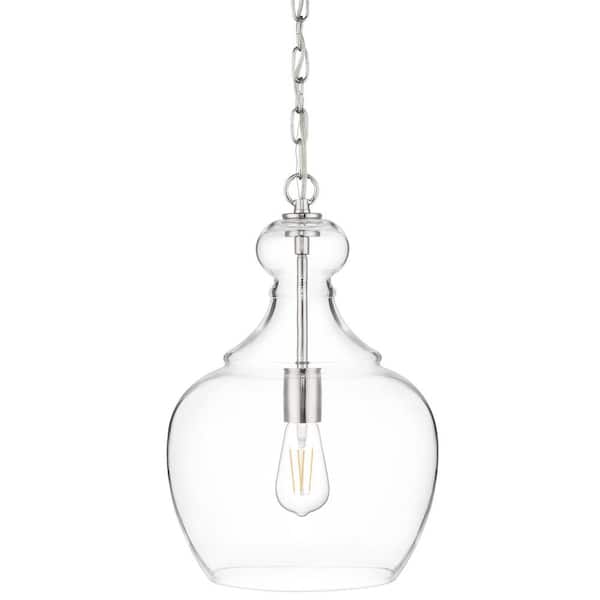 Home Decorators Collection Bakerston 1-Light Polished Nickel Hanging Pendant with Clear Glass Shade