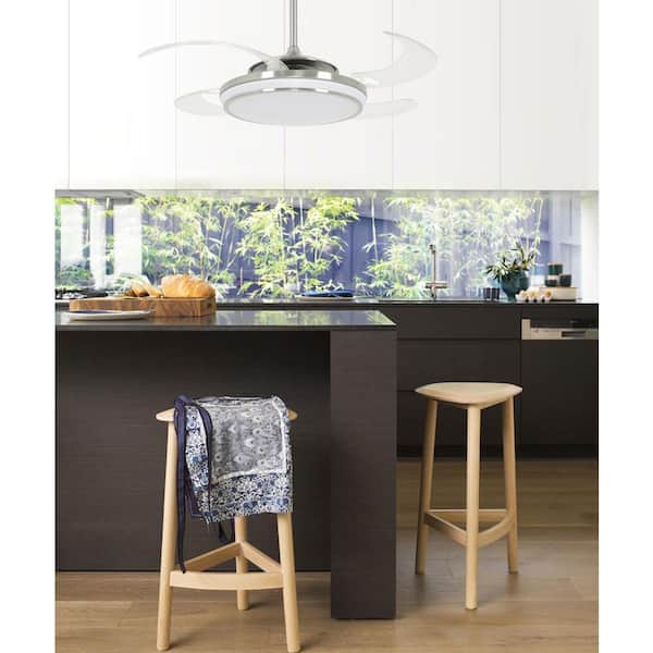 Fanaway Evo1 Brushed Chrome Retractable 4-blade 48 in. LED Ceiling Fan with Light and Remote Control