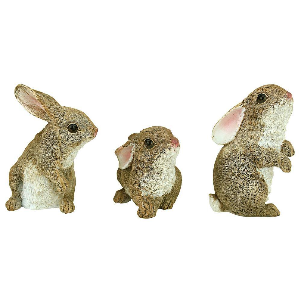Hand-Painted Brown Resin Garden Bunny Statues Set