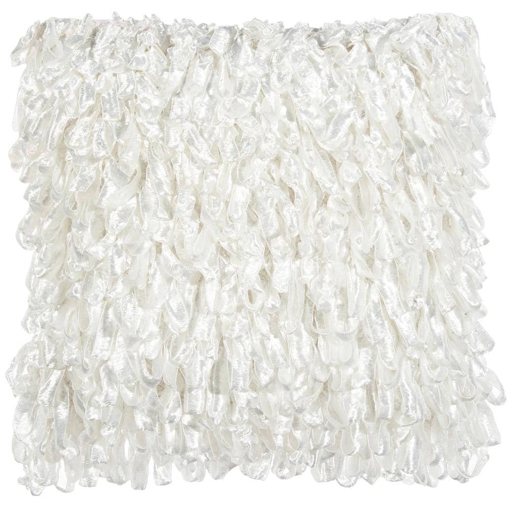 White 20" x 20" Square Embroidered Polyester Throw Pillow